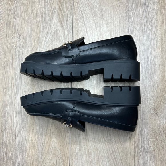 NWOB ESPIRIT Alina Horse Bit Loafers Black Faux Leather Y2K Chunky Sole Heel 7 - Picture 9 of 13